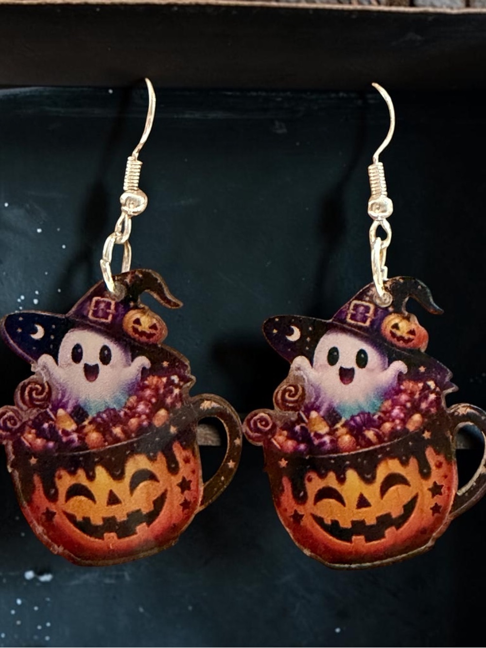 Halloween Ghost in Pumpkin Cup Earrings